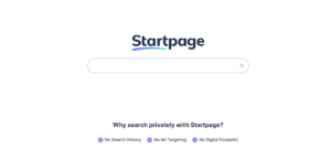 Homepage of startpage.com search engine